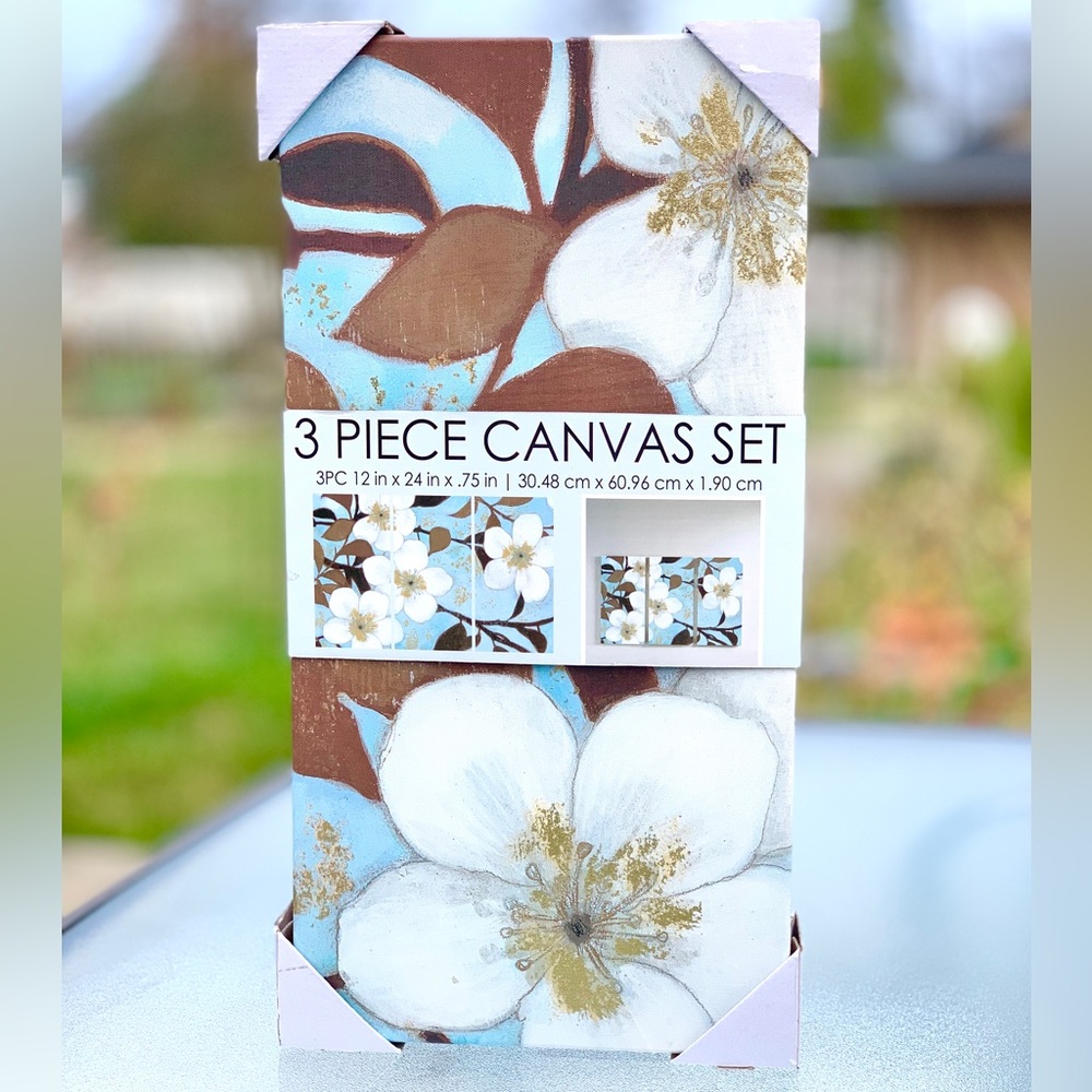 Norman Wyatt Jr. White Floral Blossoms 3-Piece Canvas Cottagecore Wall Art Set